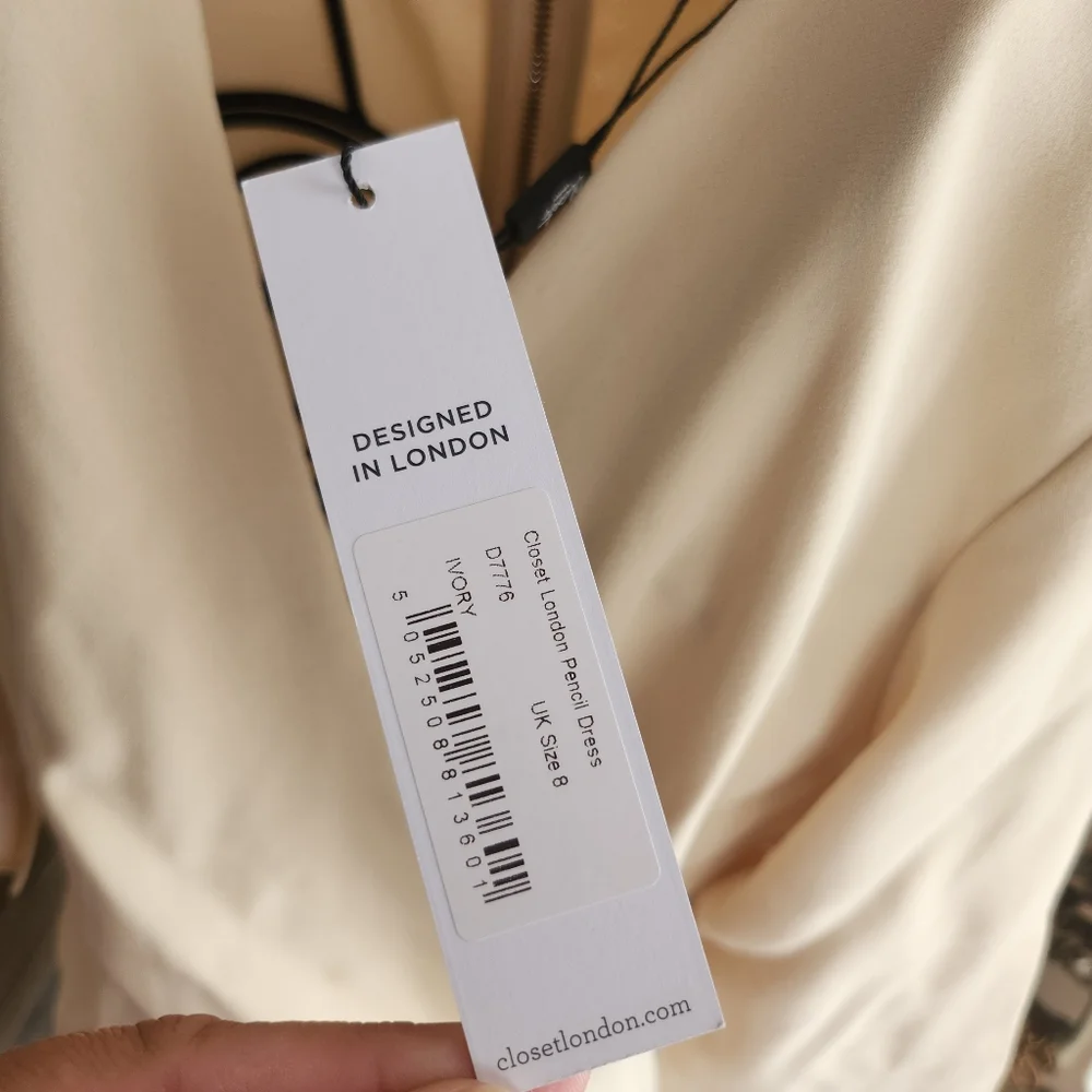 Closet London button side wrap midi dress in ecru size 4 NEW